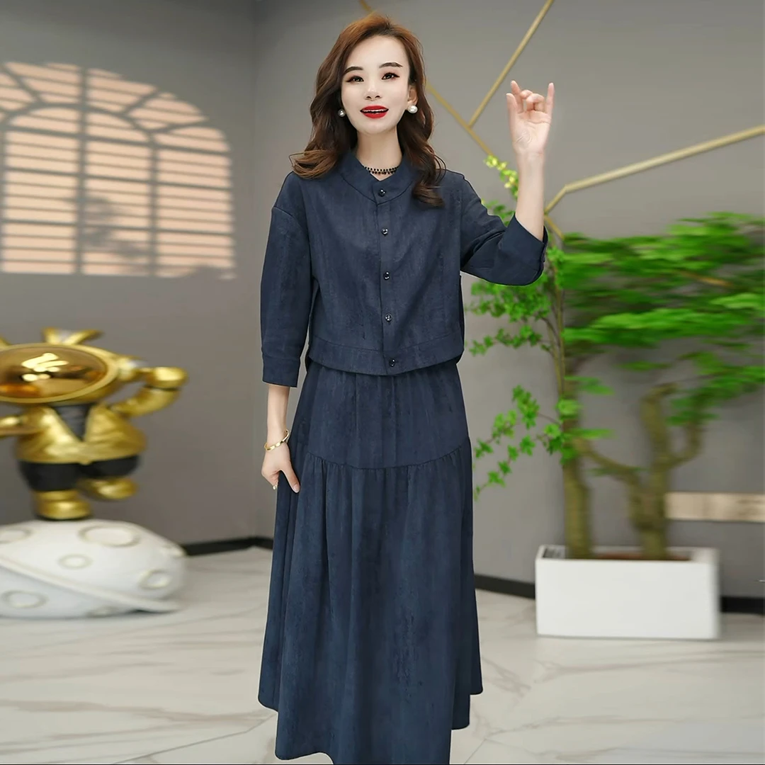 设计师原创高定款2025春季新款时尚法式风情洋气扎染假两件连衣裙