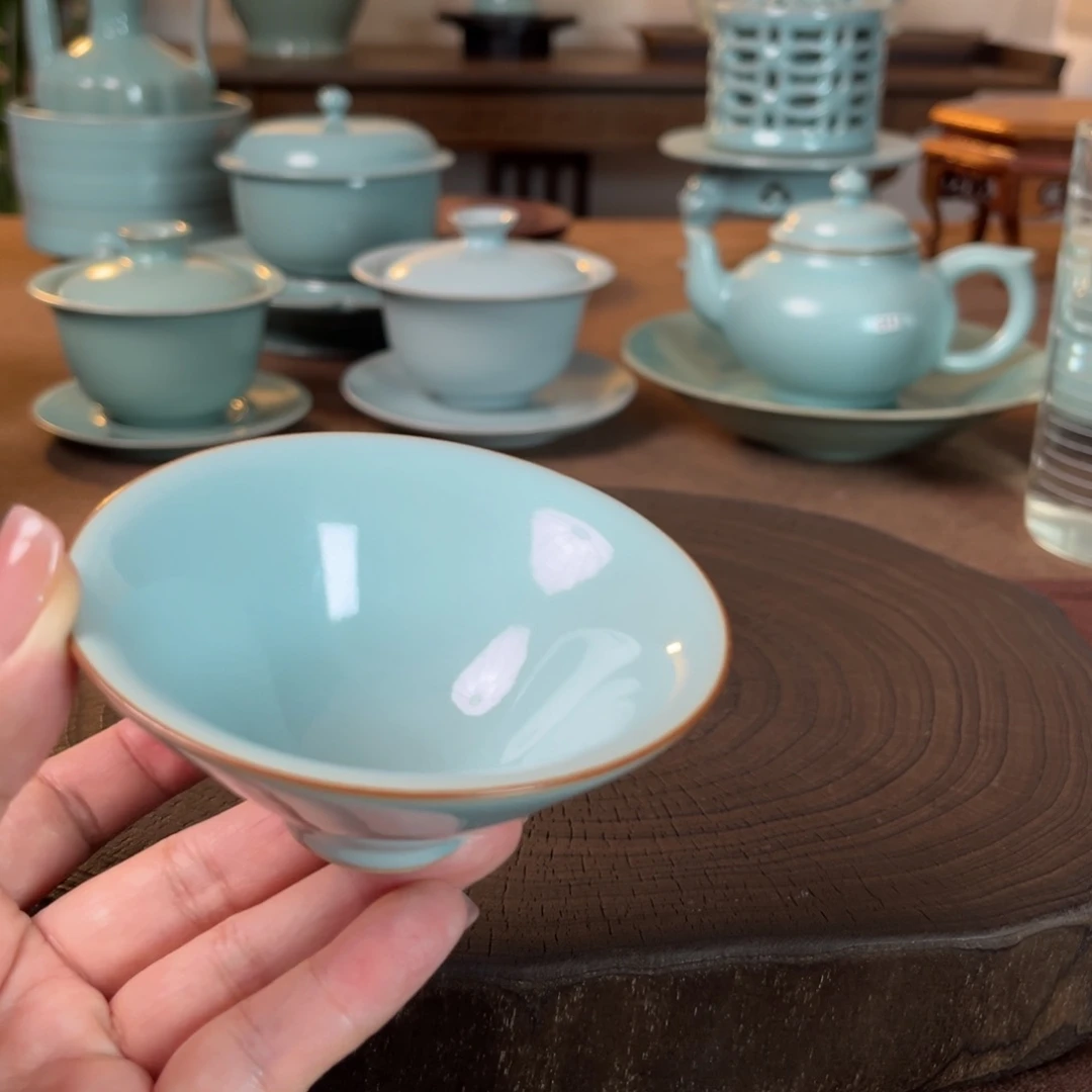 微瑕原矿汝官窑作品斗笠杯