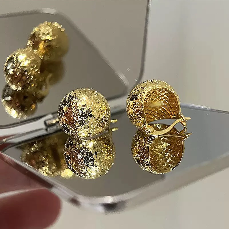 925银耳饰 时尚百搭波光粼粼碎碎冰金色耳环气质耳扣耳圈耳钉轻奢