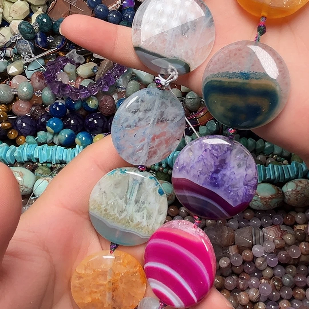 玛瑙/玉髓未镶嵌珠宝半成品L377天然玛瑙水晶共生无事圆牌