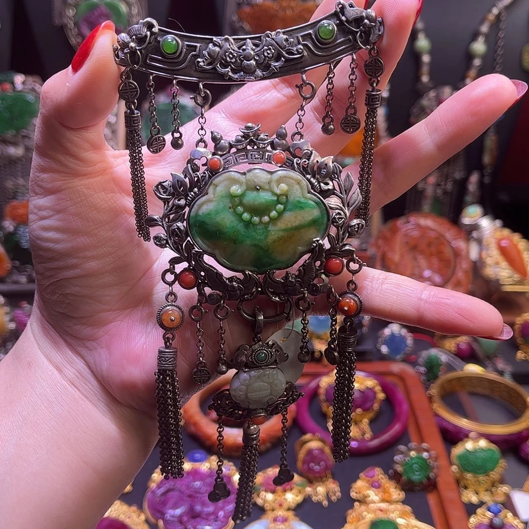 翡翠银S925镶嵌吊坠(不含链)