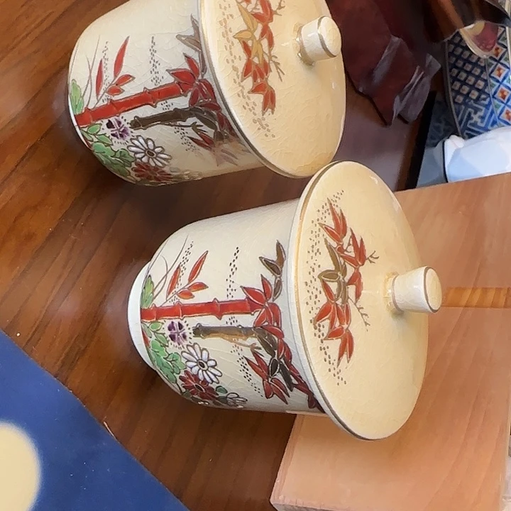 瓷AAX萨摩烧有田家描金盖杯一对