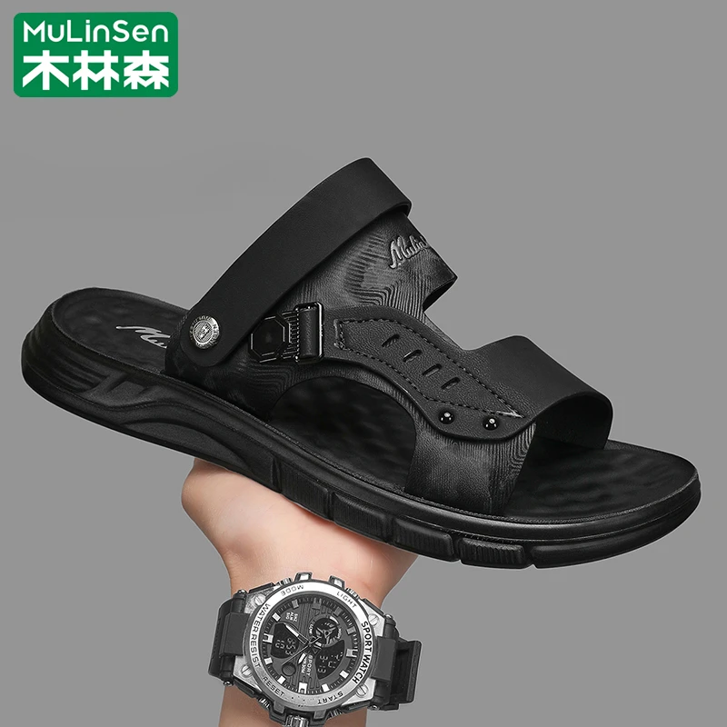 木林森凉鞋男2025新款夏季司机皮凉拖两用爸爸拖鞋防滑软底沙滩鞋