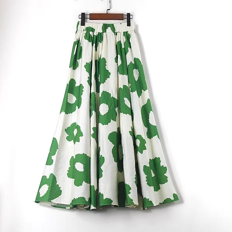 亚麻碎花显瘦中国风大摆裙碎花春夏半身裙高腰夏季气质时尚