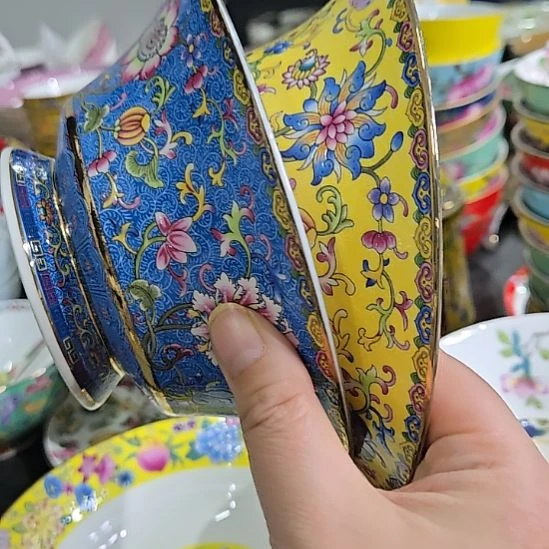 瓷片瑕疵小段金6.2寸2个马蹄面碗6666