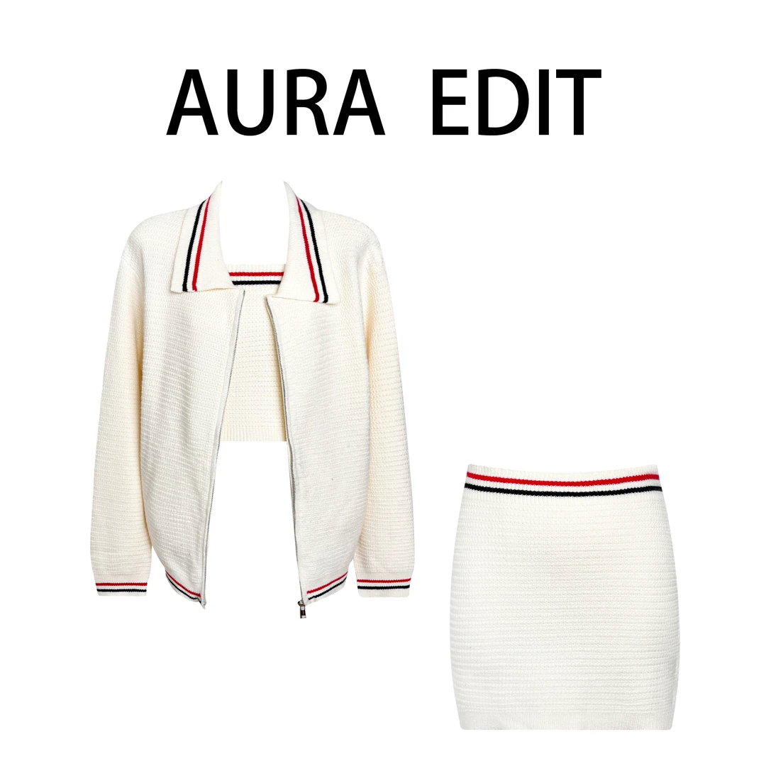 温柔风宽松休闲长袖毛衣外套纯欲吊带背心女秋季包臀半身裙三件套