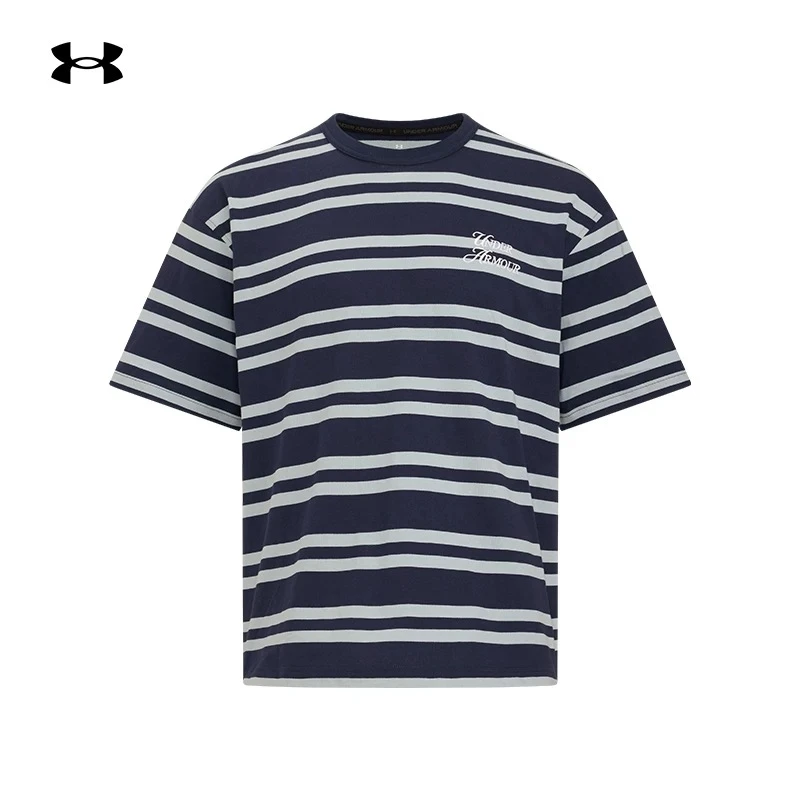 安德玛UA 春夏Sports Club男女情侣运动休闲条纹短袖T恤6006003