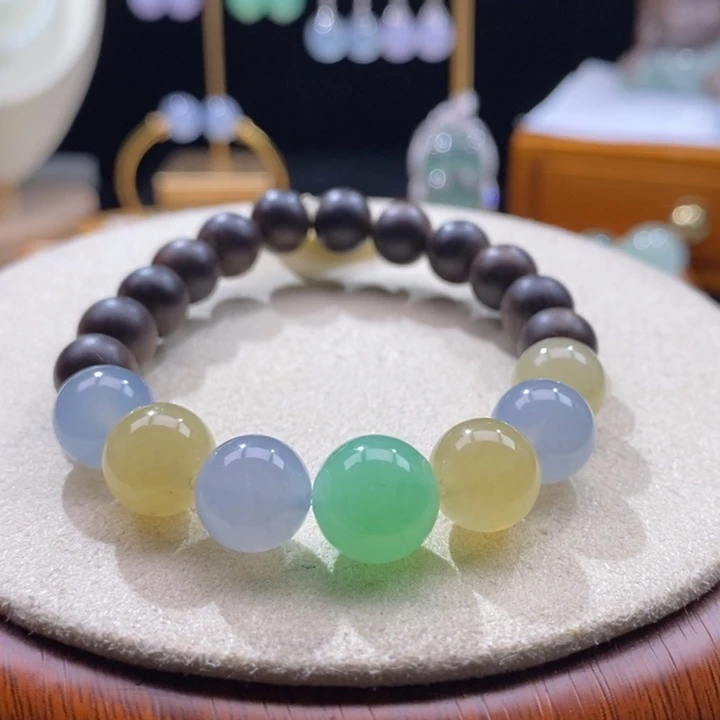 翡翠未镶嵌颈饰翡翠糖果色系多宝手串卡10+