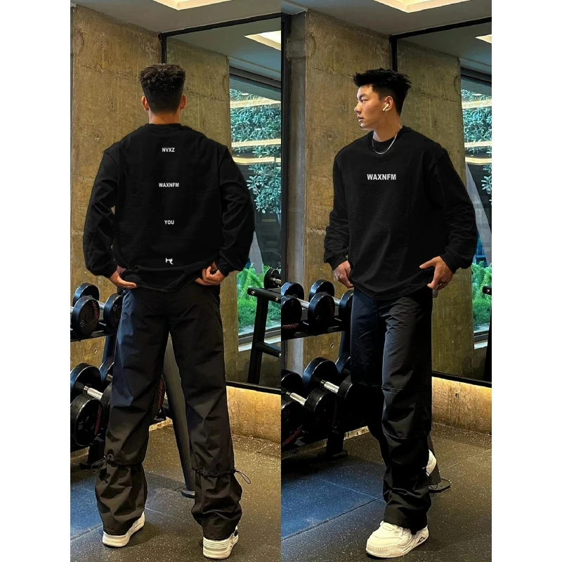 280g重磅纯棉长袖T恤男国潮vibe字母印花宽松潮牌百搭ins加绒卫衣