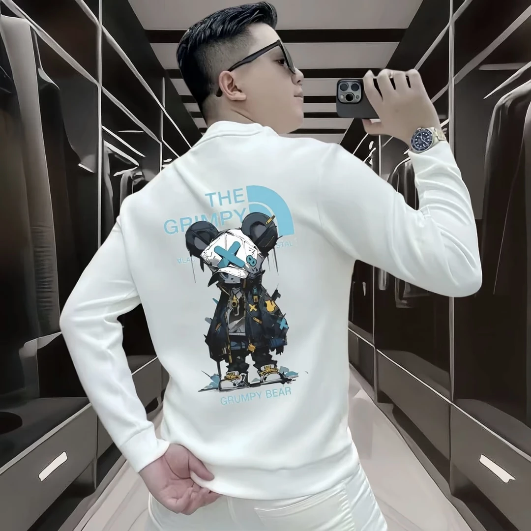 潮牌重磅套头卫衣男士秋冬宽松圆领加绒加厚男款印花痞帅休闲上衣