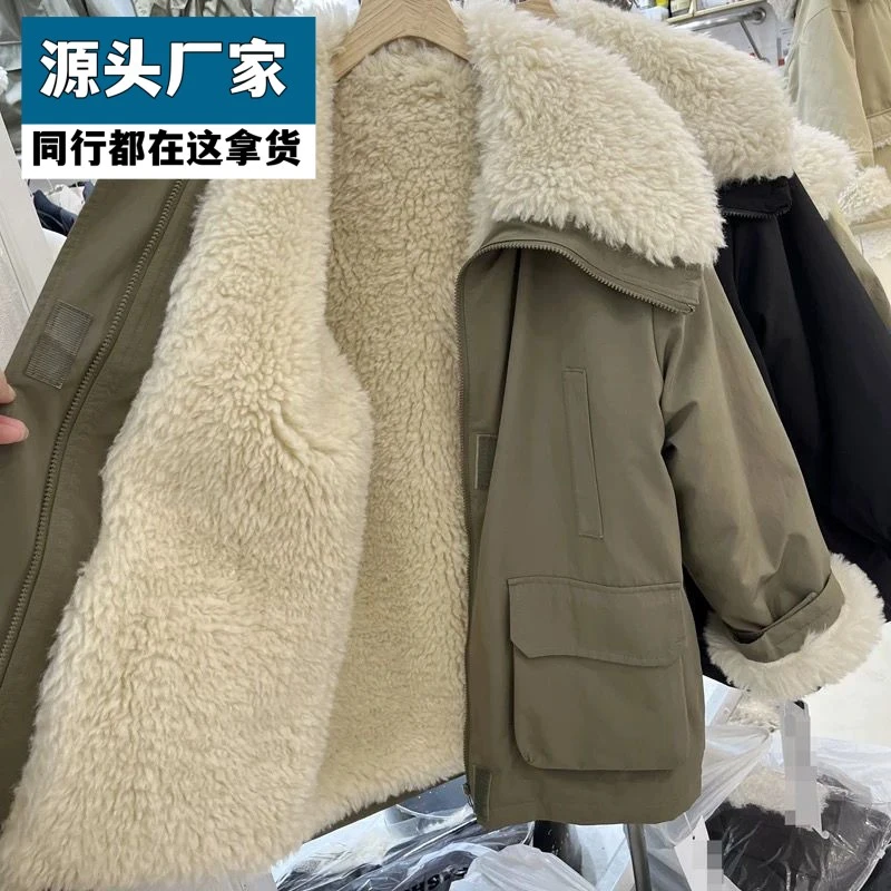 梵乐芬大翻领加绒加厚休闲外套女2025冬季新款工装派克服女装高级