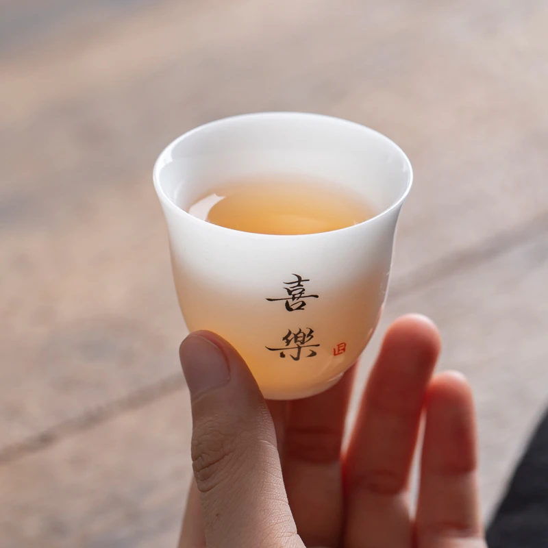 璞玉冰种玉瓷品茗杯功夫小茶杯手写个人专用主人杯盏陶瓷茶具定制