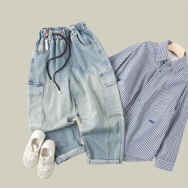 吴小越w913男童春款工装口袋牛仔裤新品痞帅男孩新款韩版长裤