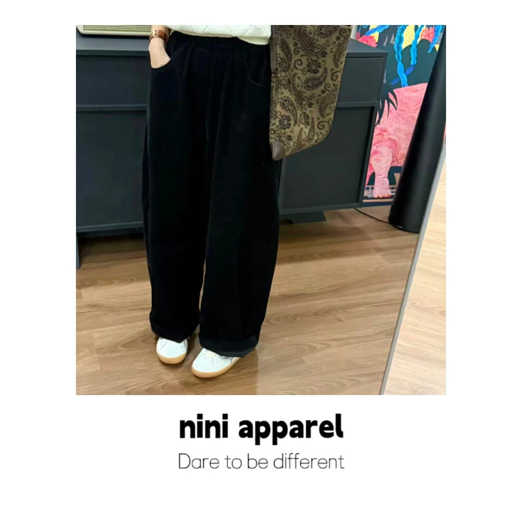 NiNi:慵懒超松弛百搭小弯刀灯芯绒阔腿裤～