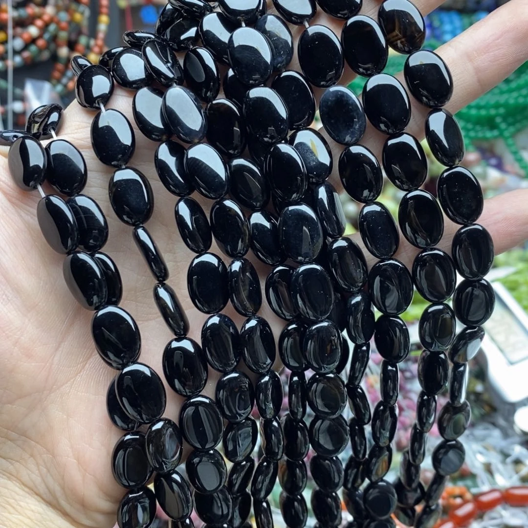 玛瑙/玉髓未镶嵌珠宝半成品一条10×14黑玛瑙蛋片A384