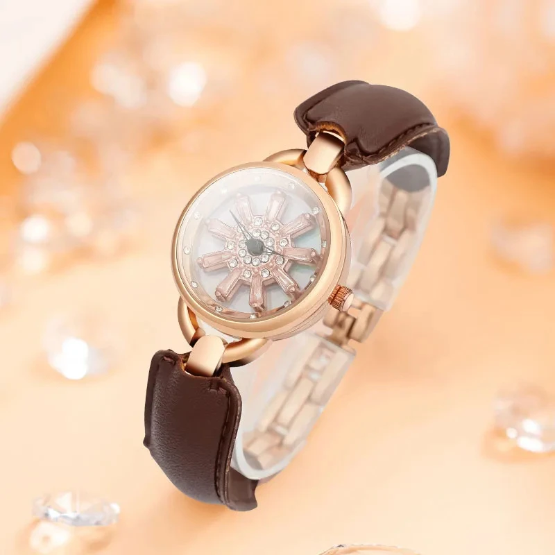 新款雪花旋转手表复古摩登小众轻奢小表盘网红女士表时尚腕表
