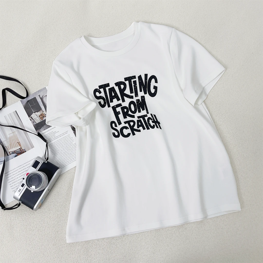 韩版百搭宽松显瘦圆领字母印花短袖T恤上衣