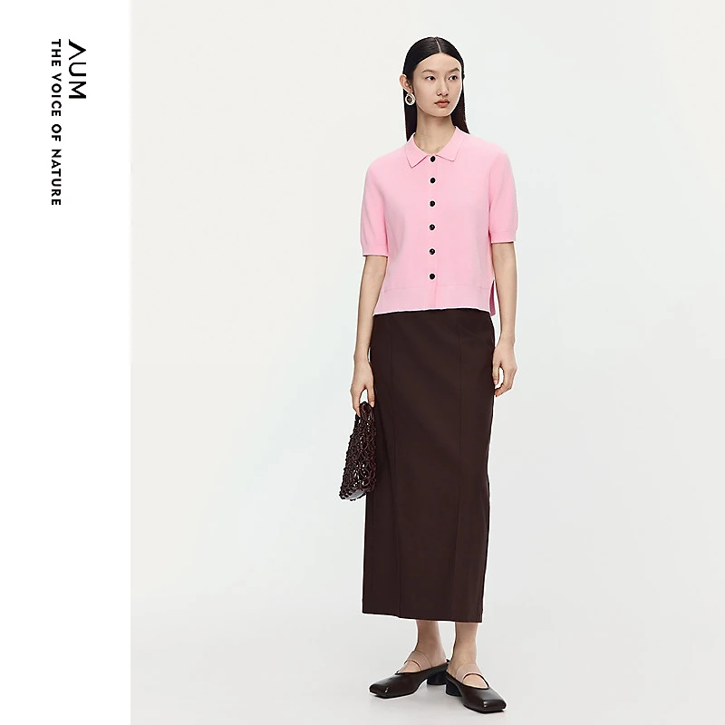 AUM噢姆25年夏季百搭显白减龄气质POLO领针织上衣M1FZ2S75M