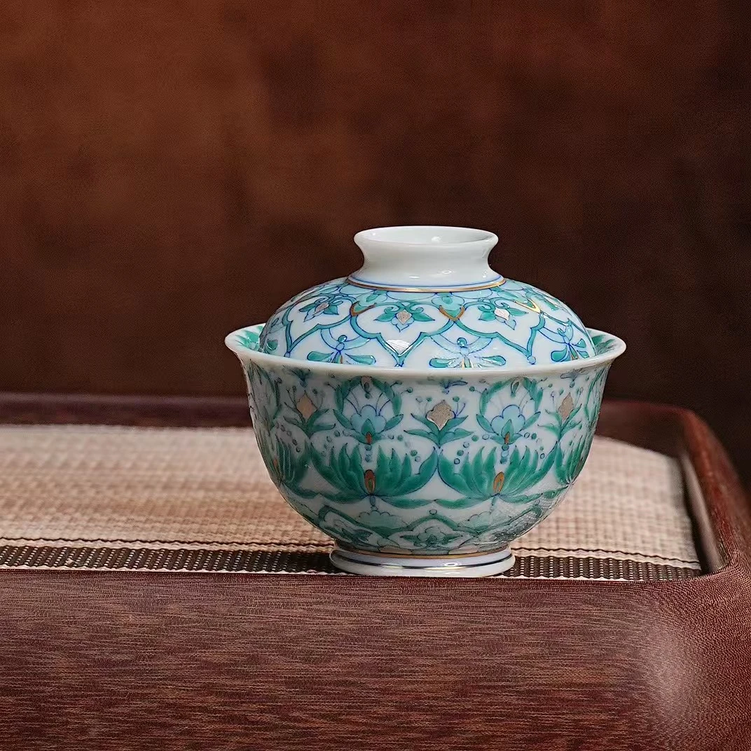 冉月斗彩清露莲花盖碗景德镇陶瓷男女泡茶专用主人杯2025新款高端