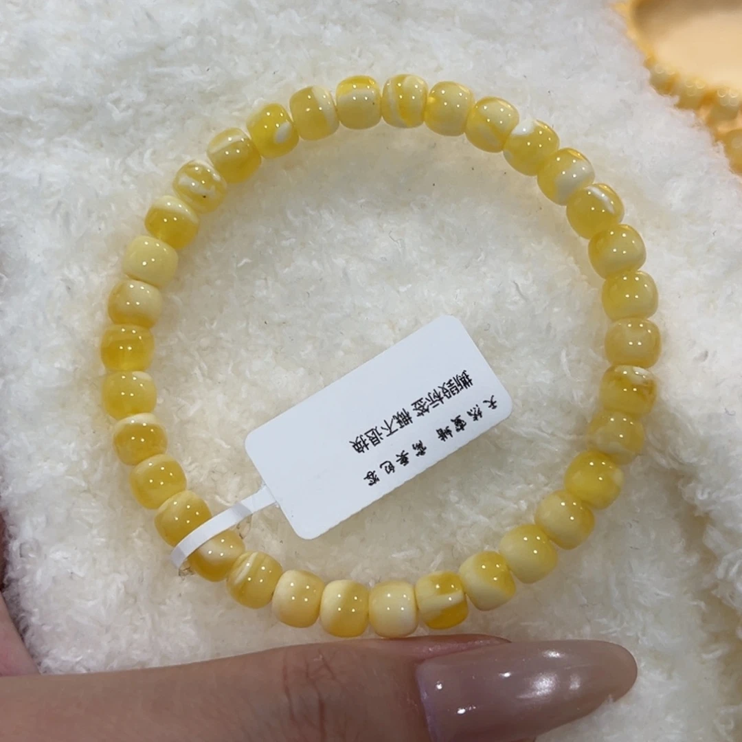 手链蜜蜡未镶嵌6.5m金白妖花老型手串