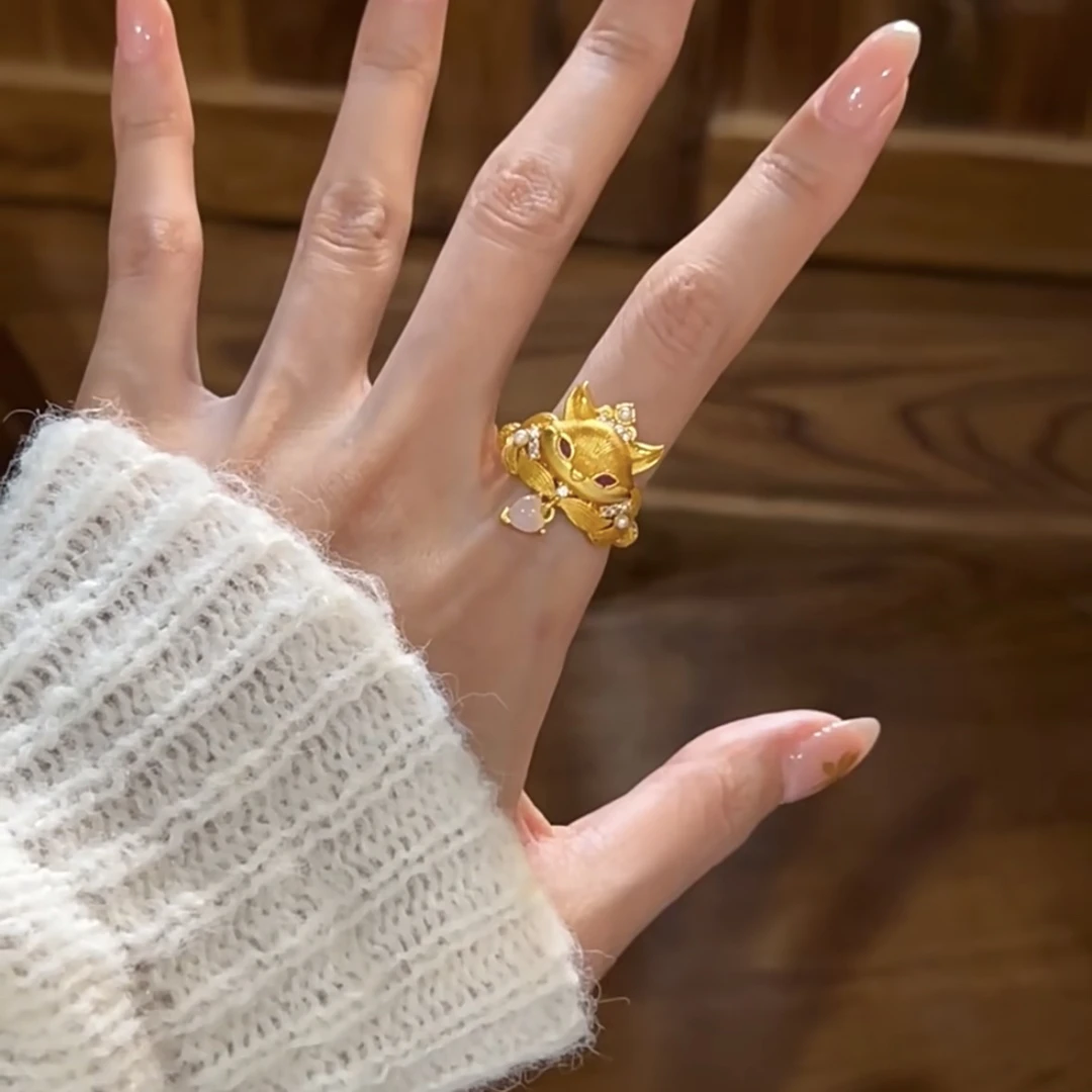 合金合成锆石戒指 小狐狸开口戒指