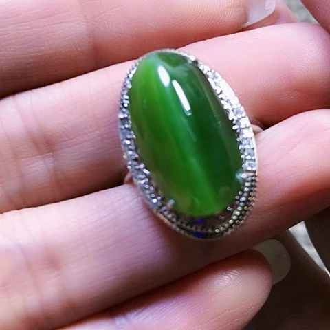 和田玉银S925镶嵌戒指