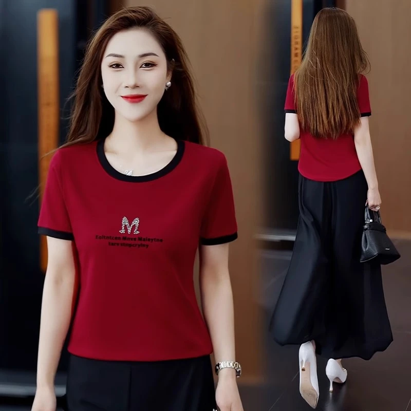 小个子圆领短袖t恤女时尚减龄2025年新款夏装宽松显瘦体恤衫上衣