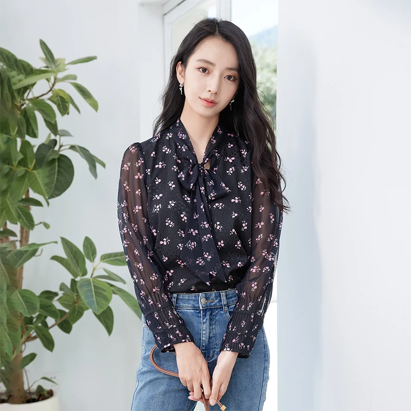 【直播专享】S4012103衬衫 香影长袖衬衫女秋冬新款别致蝴蝶结系