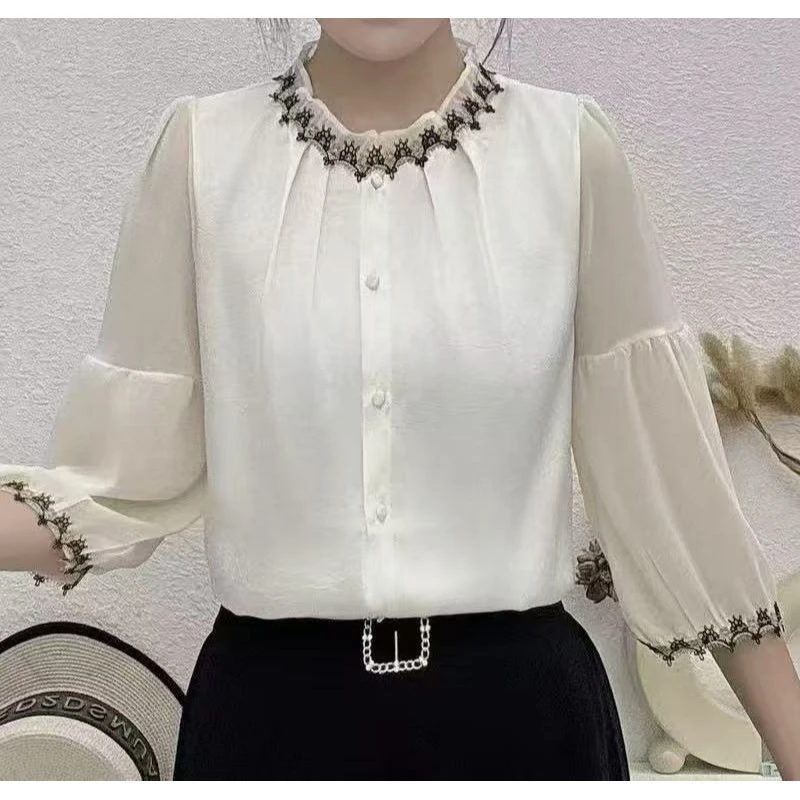 2025超火白衬衫轻奢高级感法式小资独特精致秋款女新款雪纺25138