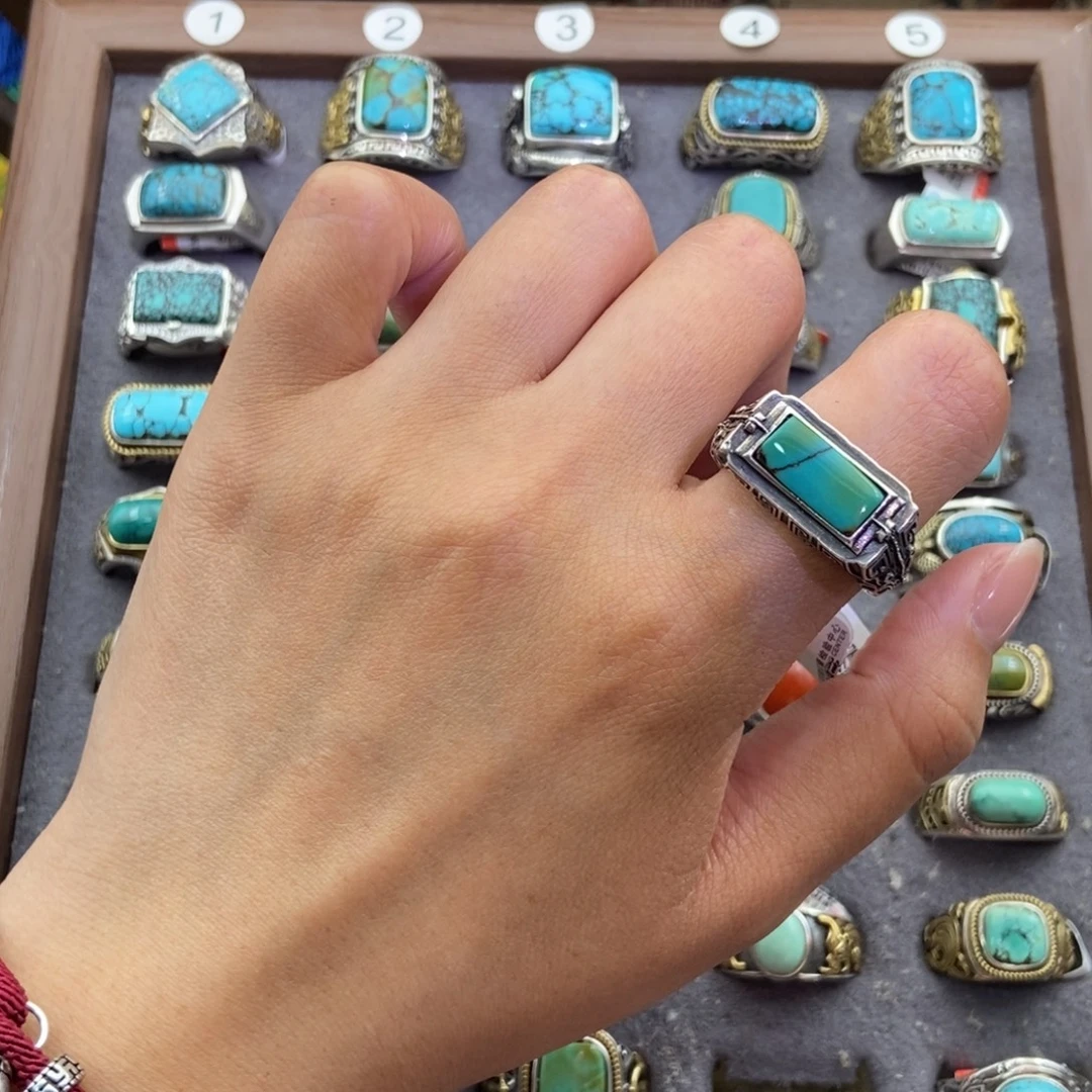 绿松石银S925镶嵌戒指