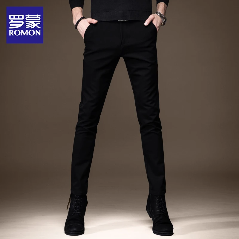 罗蒙秋季黑色男士牛仔裤男款爆款2025新款春秋款修身小脚休闲裤子
