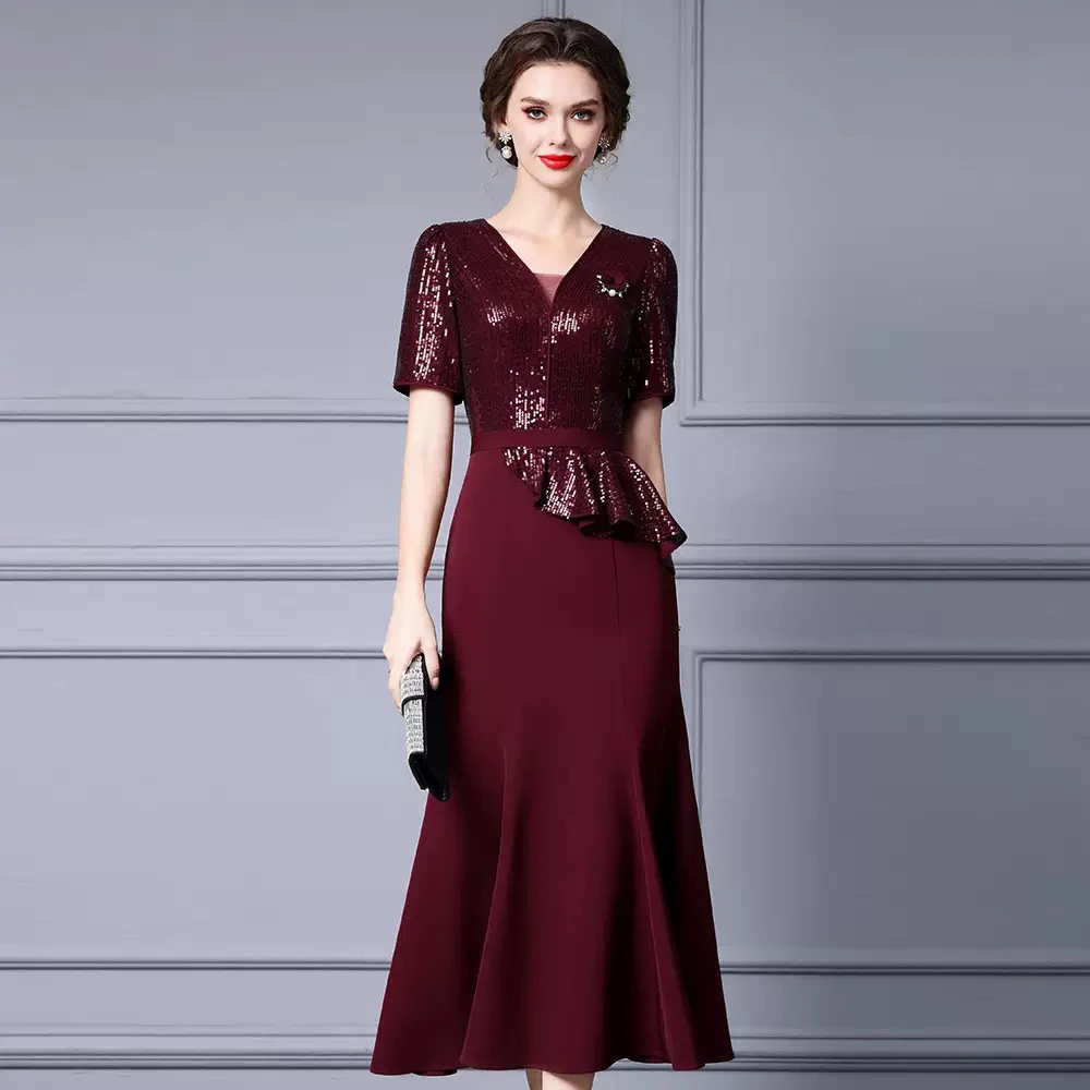 婚庆重要场合连衣裙适合微胖的高档钉珠片长款鱼尾裙子2025新款春