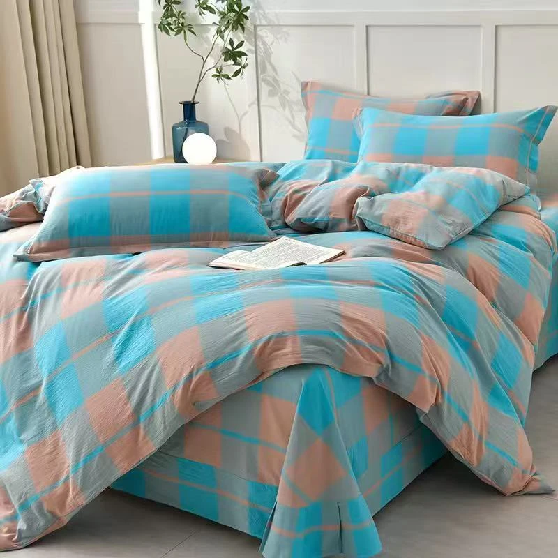 秋冬新款四件套加厚亲肤床品4件套件套格子款简约床单被套床品