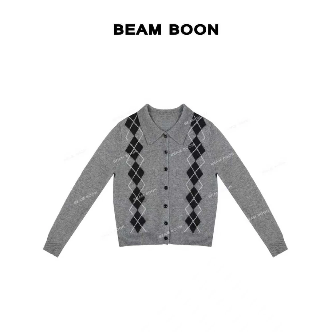 【星动学院】复古菱格糯软全羊毛扛起球Polo领层次显瘦针织衫