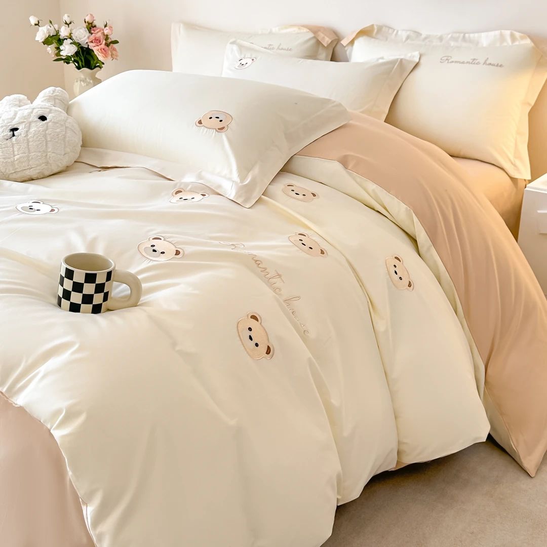 富安娜新款小清新奶油风全棉纯棉四件套学生宿舍公主风居家通用