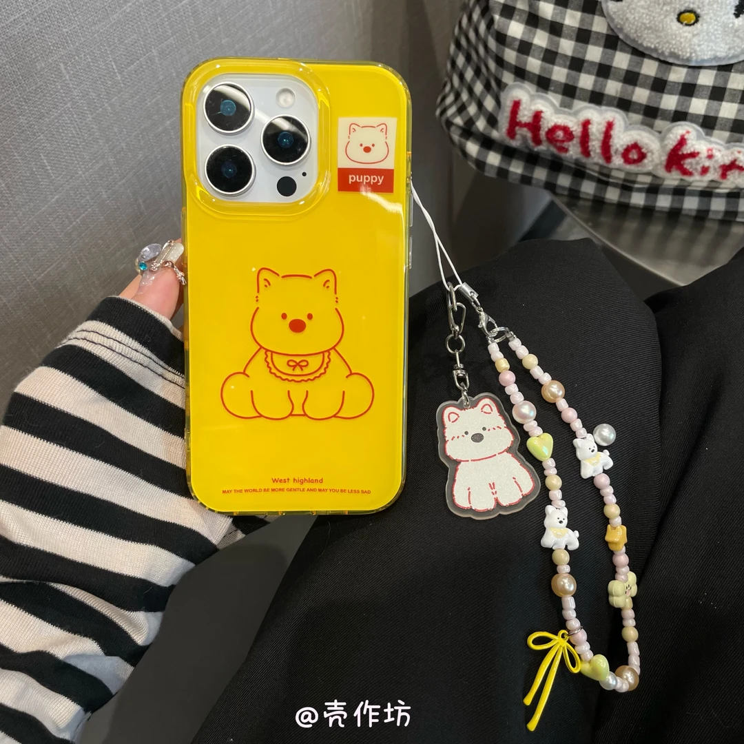 简约卡通线条小狗西高地适用苹果iPhone16/15/14防摔保护手机壳