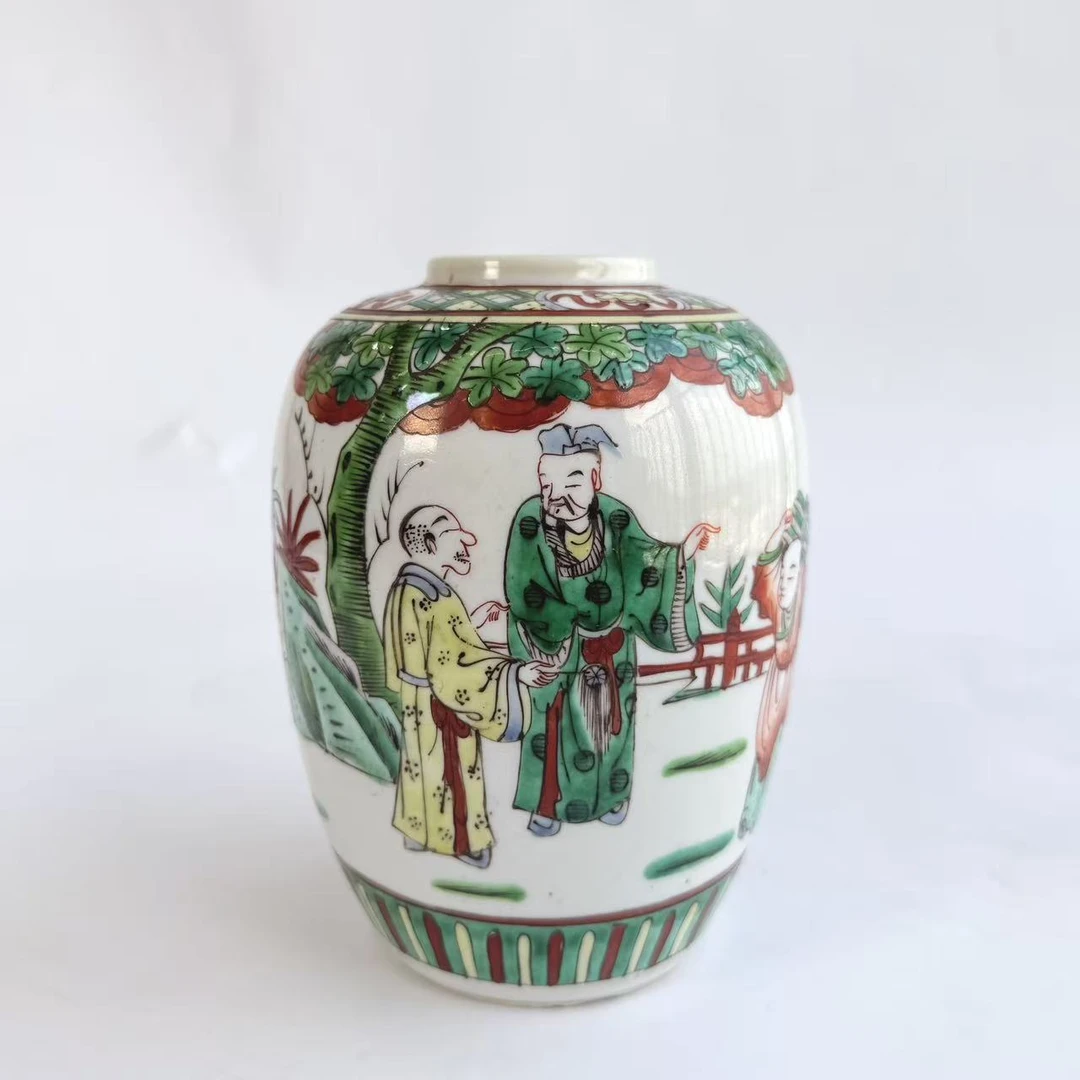 JM101清晚期-五彩人物故事罐【古董拍卖】