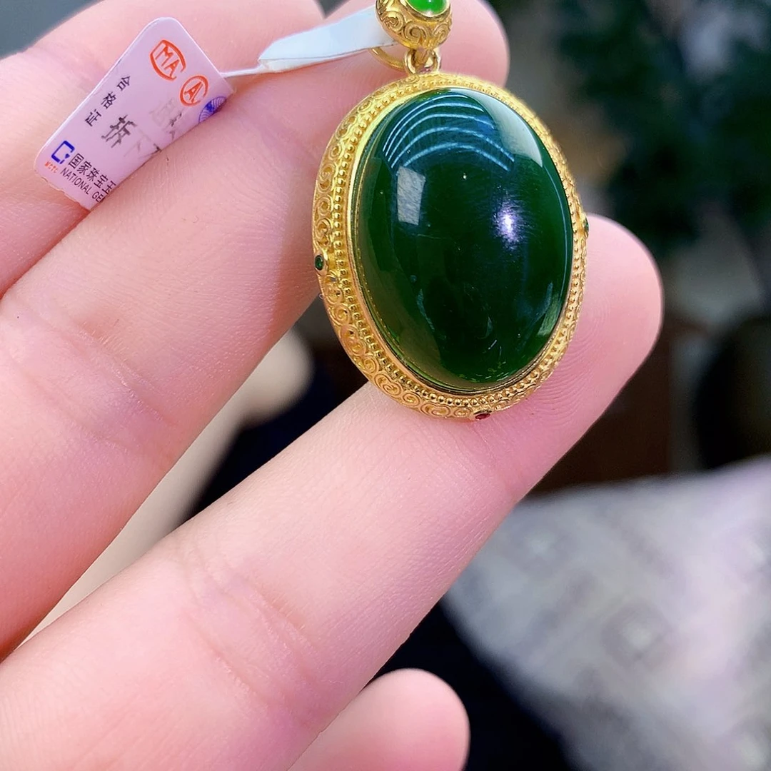 吊坠(不含链)银S925镶嵌和田玉（碧玉）吊坠