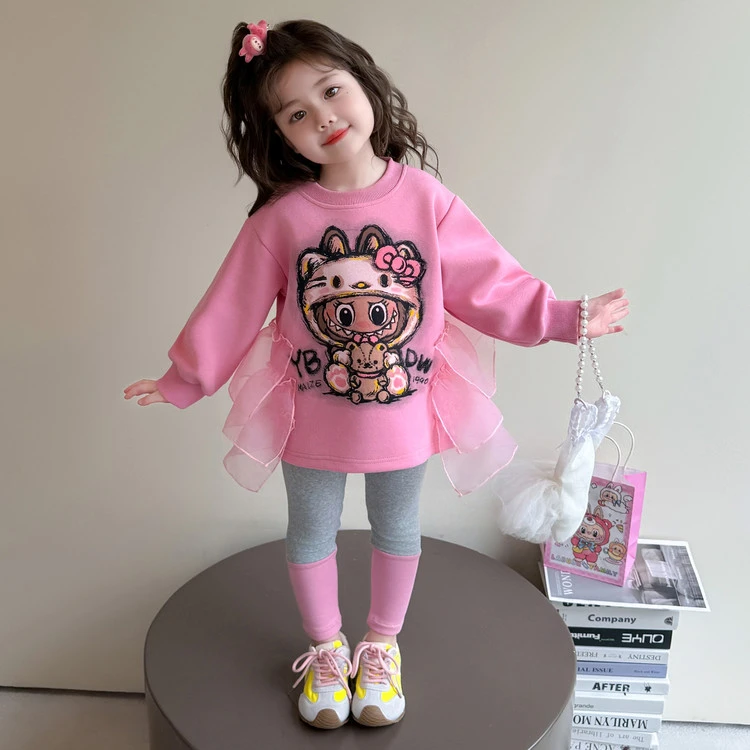 女童拉布布卫衣纱裙套装春秋季2025新款小女孩打底裤两件套