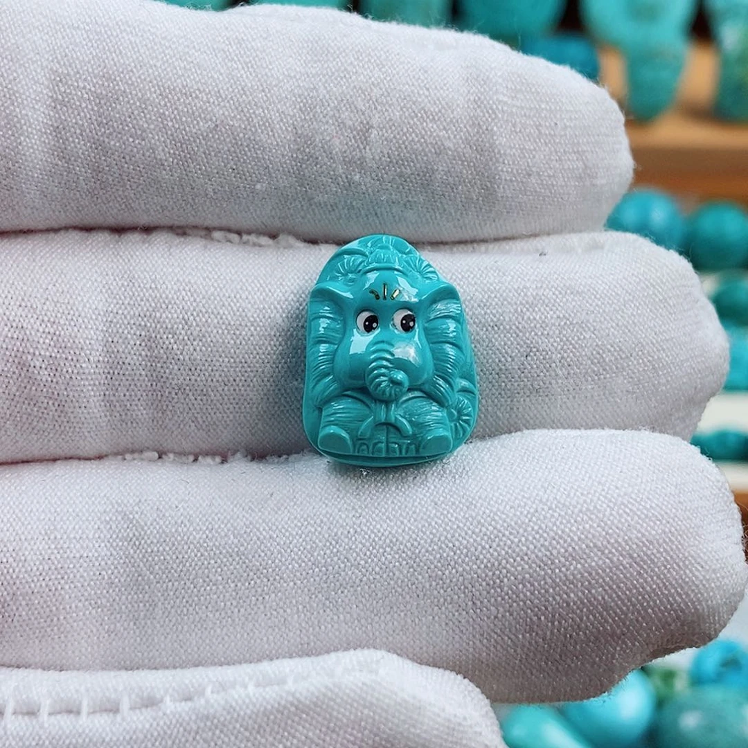 绿松石未镶嵌珠宝半成品象神宝宝吊坠