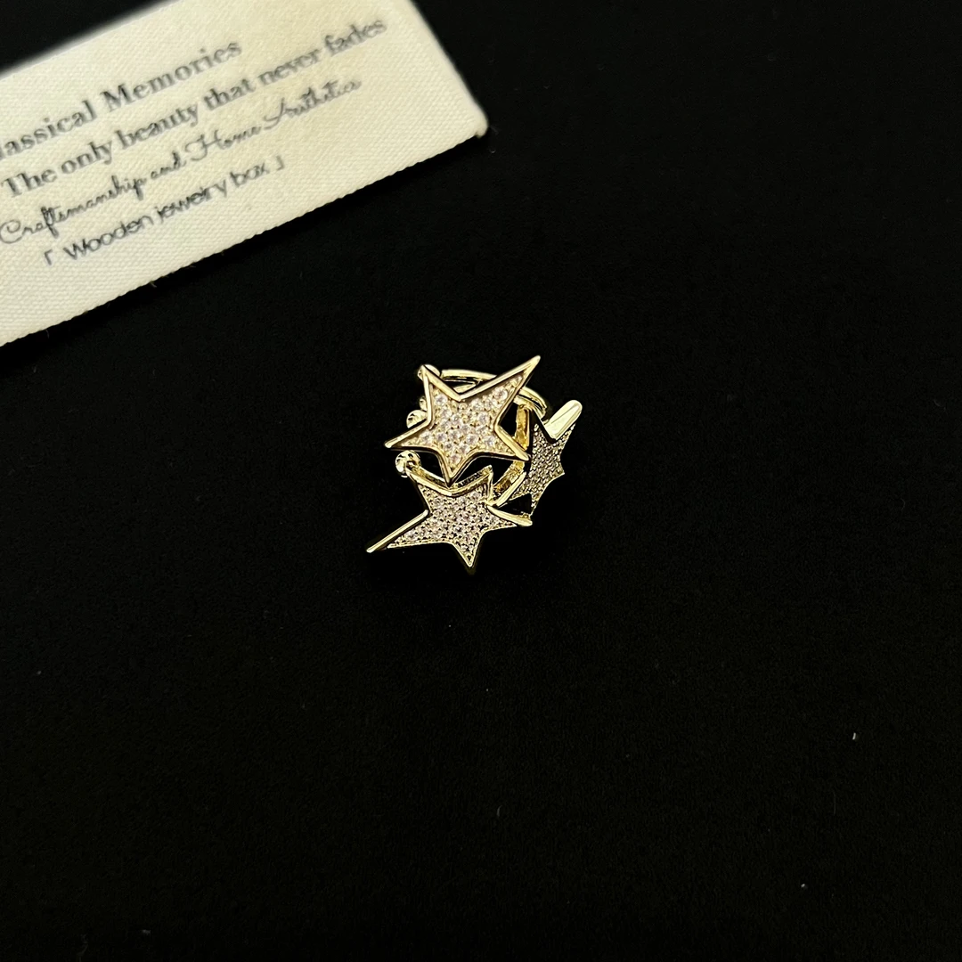 铜合金合成锆石耳饰 ins爆闪星星锆石金色耳骨夹751