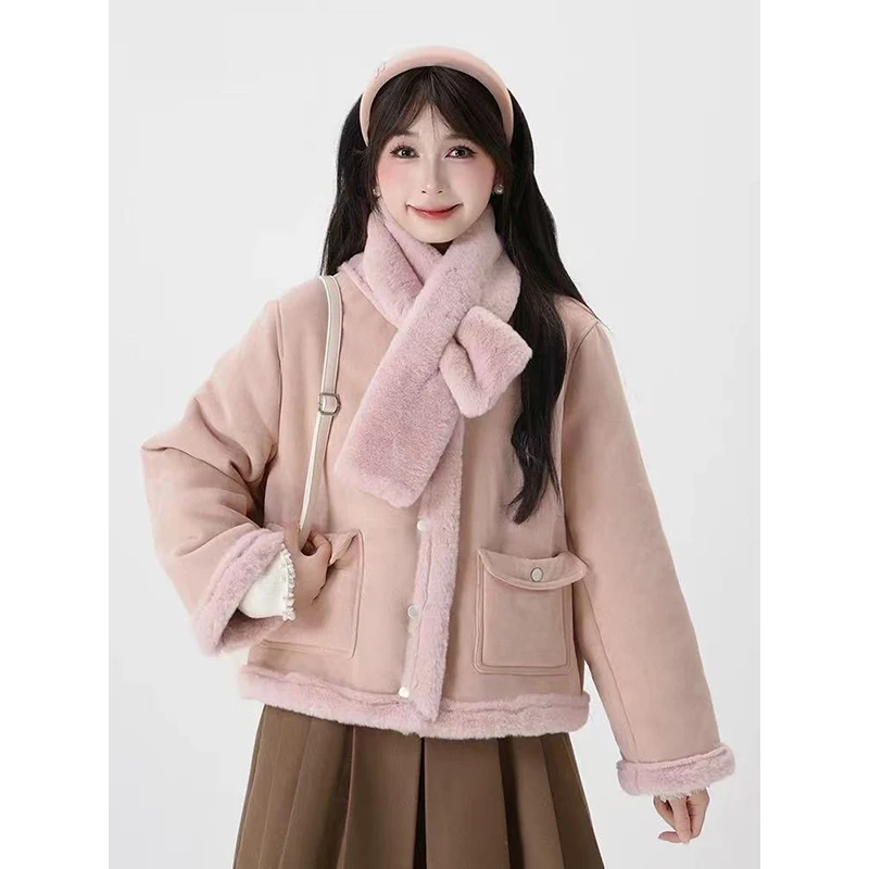 【月月专属】春季马卡龙色皮毛一体高级加厚保暖两件套外套8016