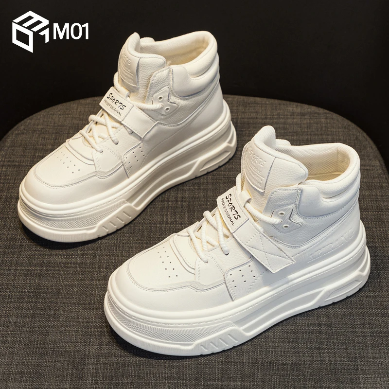 M01小白鞋女2025新款秋冬季加绒百搭爆款松糕厚底运动鞋高帮板鞋