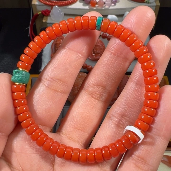 南红玛瑙未镶嵌药片手串6.2左右