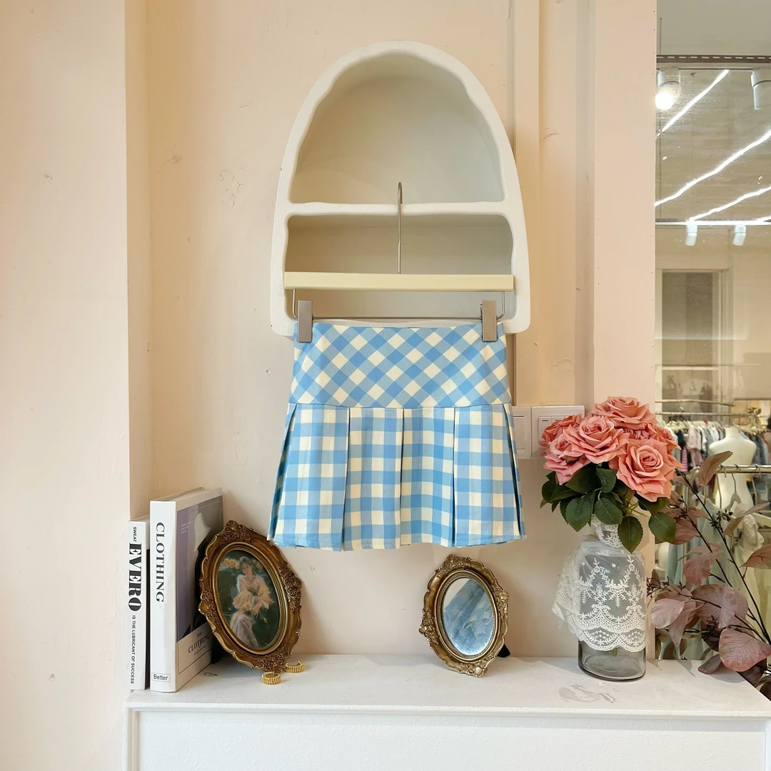 LHTE青青大码女装 春夏款世贸撞色格子显瘦百搭a字蓝色短裙D7895