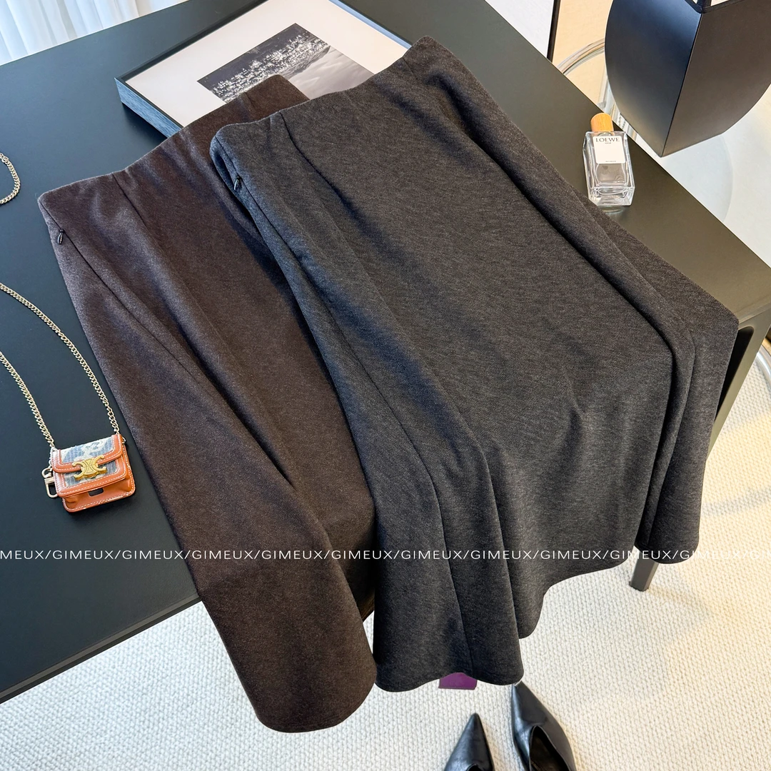 法式轻熟风气质休闲半身裙女2025秋冬款极简松紧腰A字垂感毛呢裙