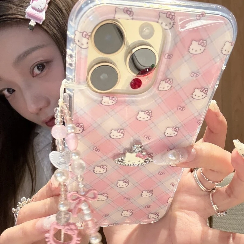 少女心蓝粉菱格纹星球kt适用iPhone16Promax手机壳苹果15可爱1413