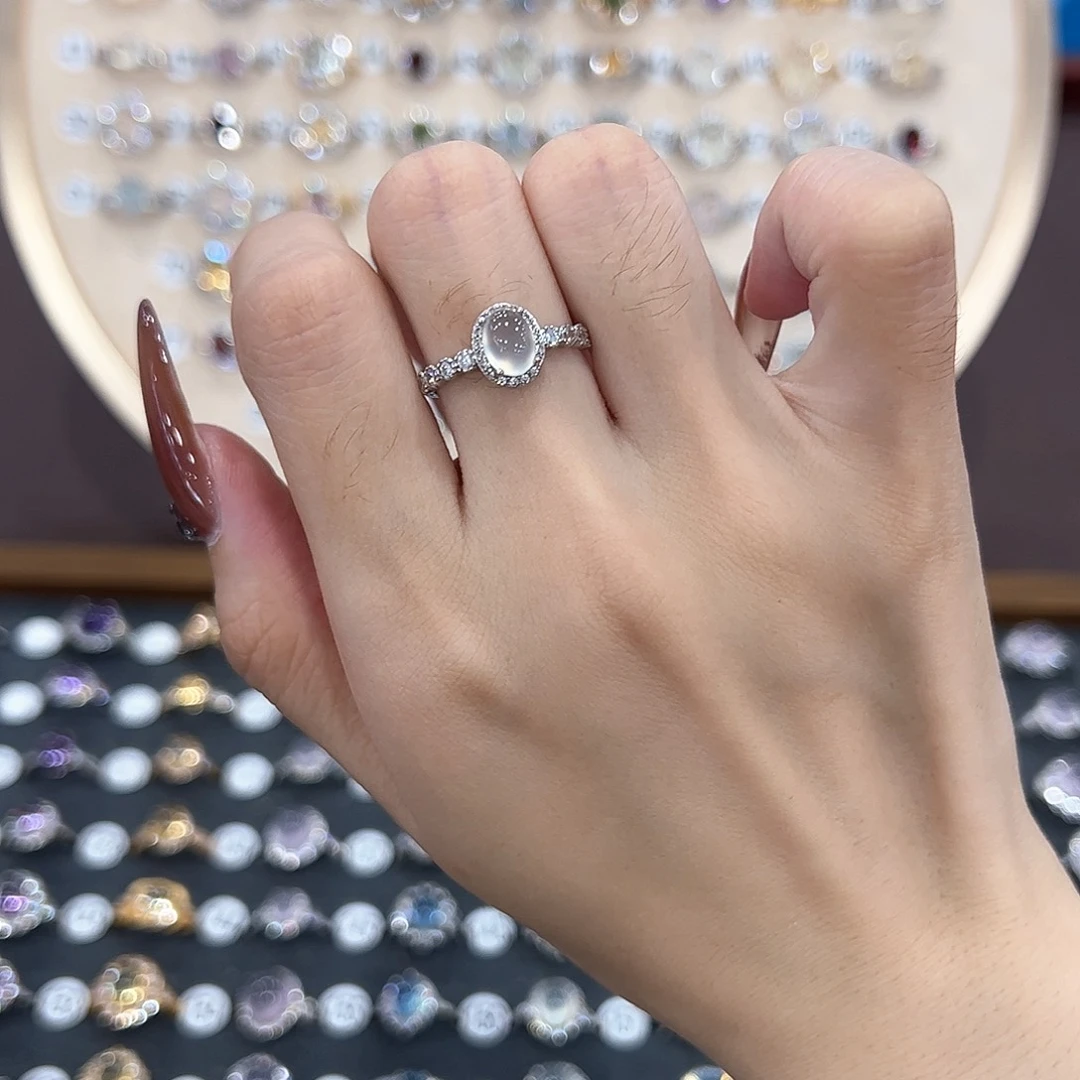 蛇纹石玉银S925镶嵌戒指