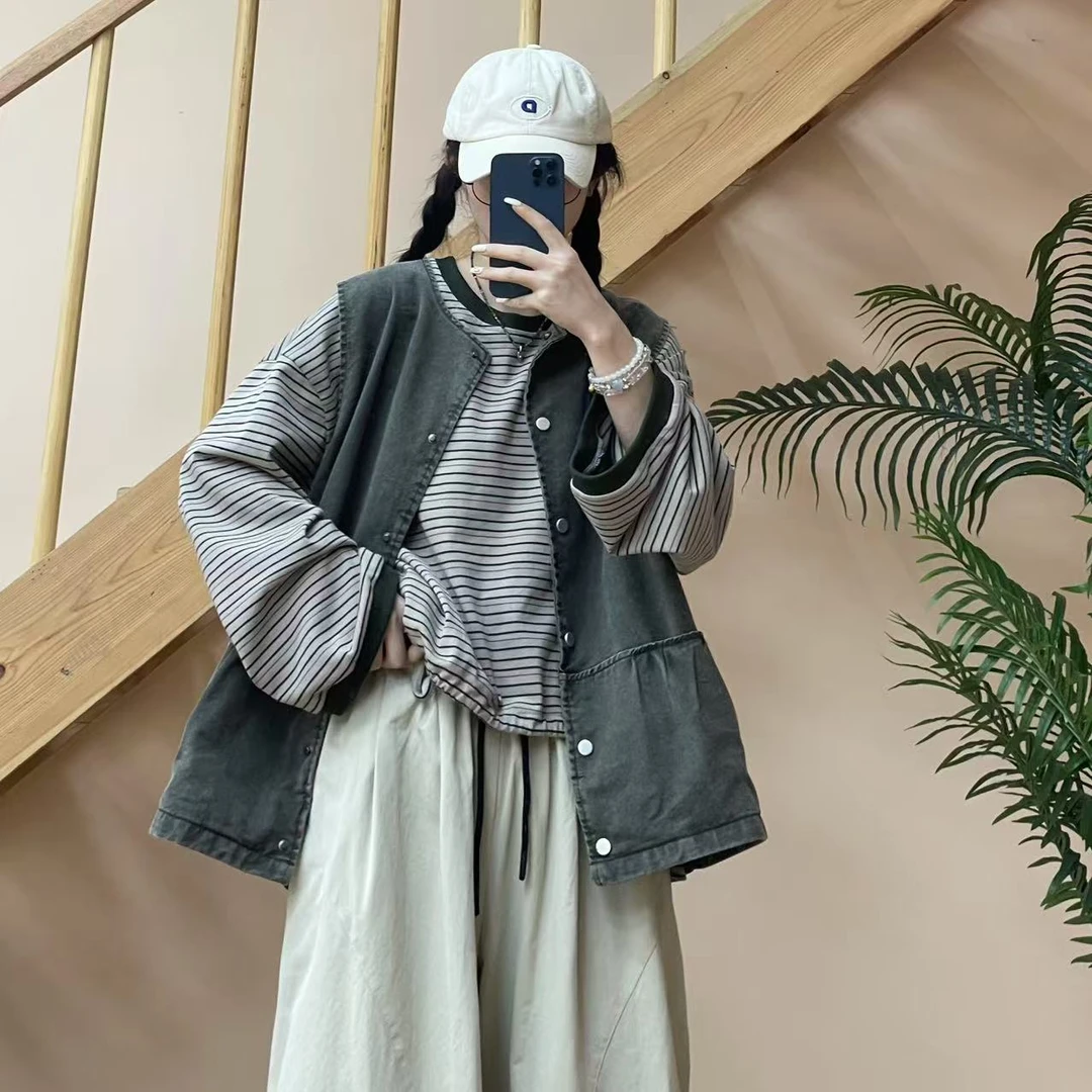 秋冬新款纯色无领宽松版复古慵懒风显瘦减龄马夹9235款