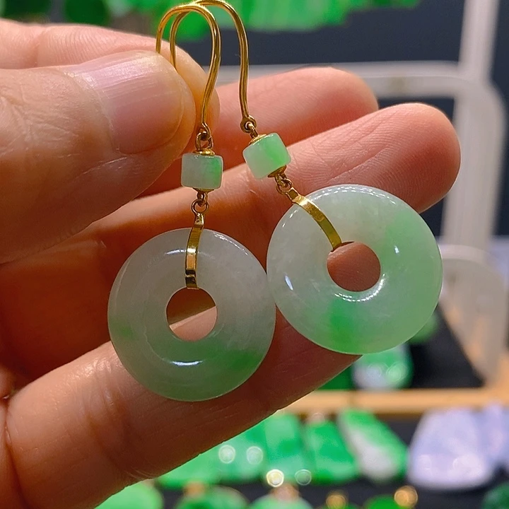 18K金镶嵌翡翠耳饰耳坠